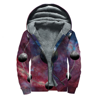Galaxy Lunar Phase Print Sherpa Lined Zip Up Hoodie