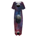 Galaxy Lunar Phase Print Short Sleeve Long Nightdress