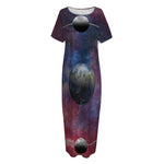Galaxy Lunar Phase Print Short Sleeve Long Nightdress