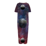 Galaxy Lunar Phase Print Short Sleeve Long Nightdress