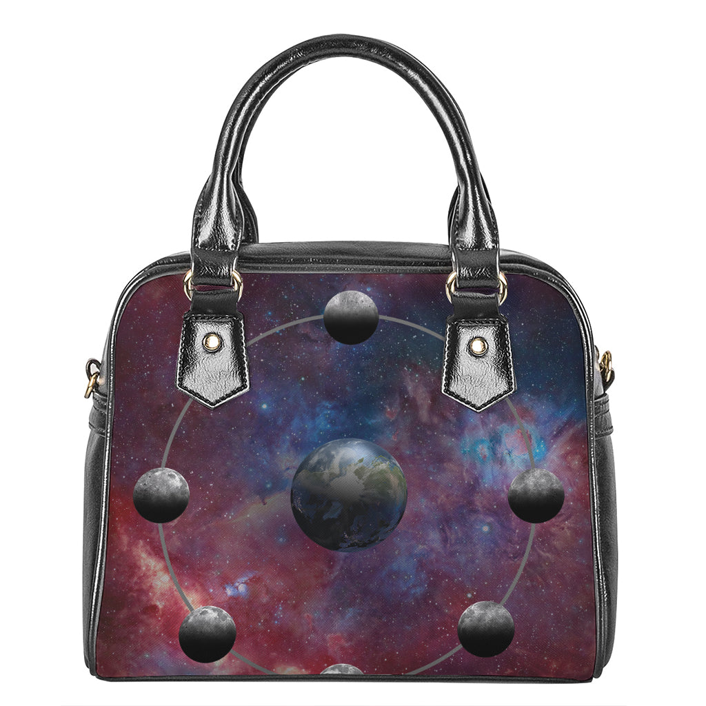 Galaxy Lunar Phase Print Shoulder Handbag
