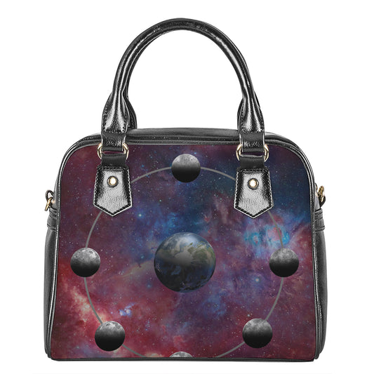Galaxy Lunar Phase Print Shoulder Handbag
