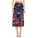 Galaxy Lunar Phase Print Side Slit Midi Skirt