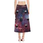 Galaxy Lunar Phase Print Side Slit Midi Skirt