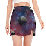 Galaxy Lunar Phase Print Side Slit Mini Skirt