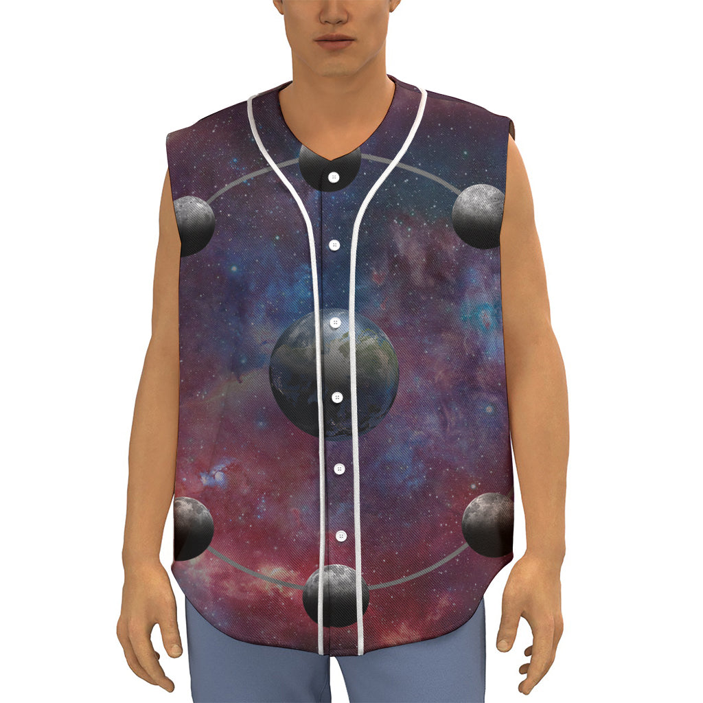 Galaxy Lunar Phase Print Sleeveless Baseball Jersey