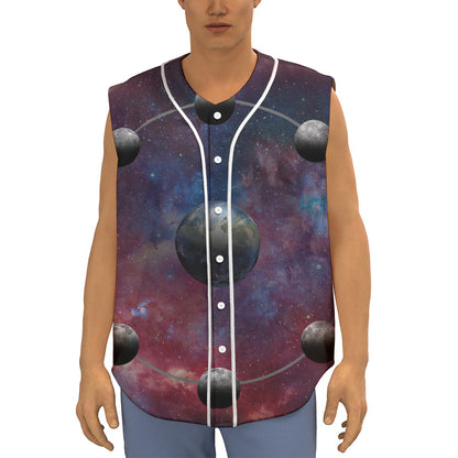 Galaxy Lunar Phase Print Sleeveless Baseball Jersey