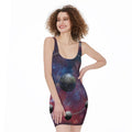Galaxy Lunar Phase Print Sleeveless Bodycon Dress