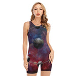 Galaxy Lunar Phase Print Sleeveless One Piece Swimsuit