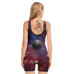 Galaxy Lunar Phase Print Sleeveless One Piece Swimsuit