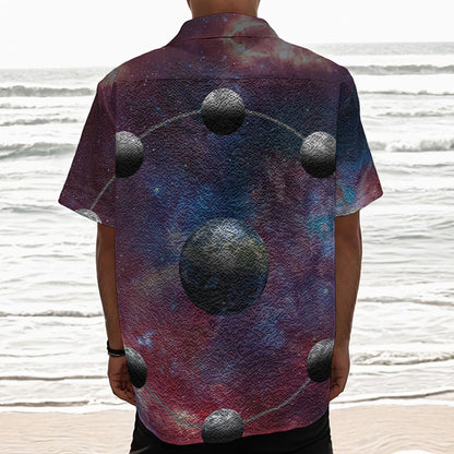 Galaxy Lunar Phase Print Textured Short Sleeve Shirt
