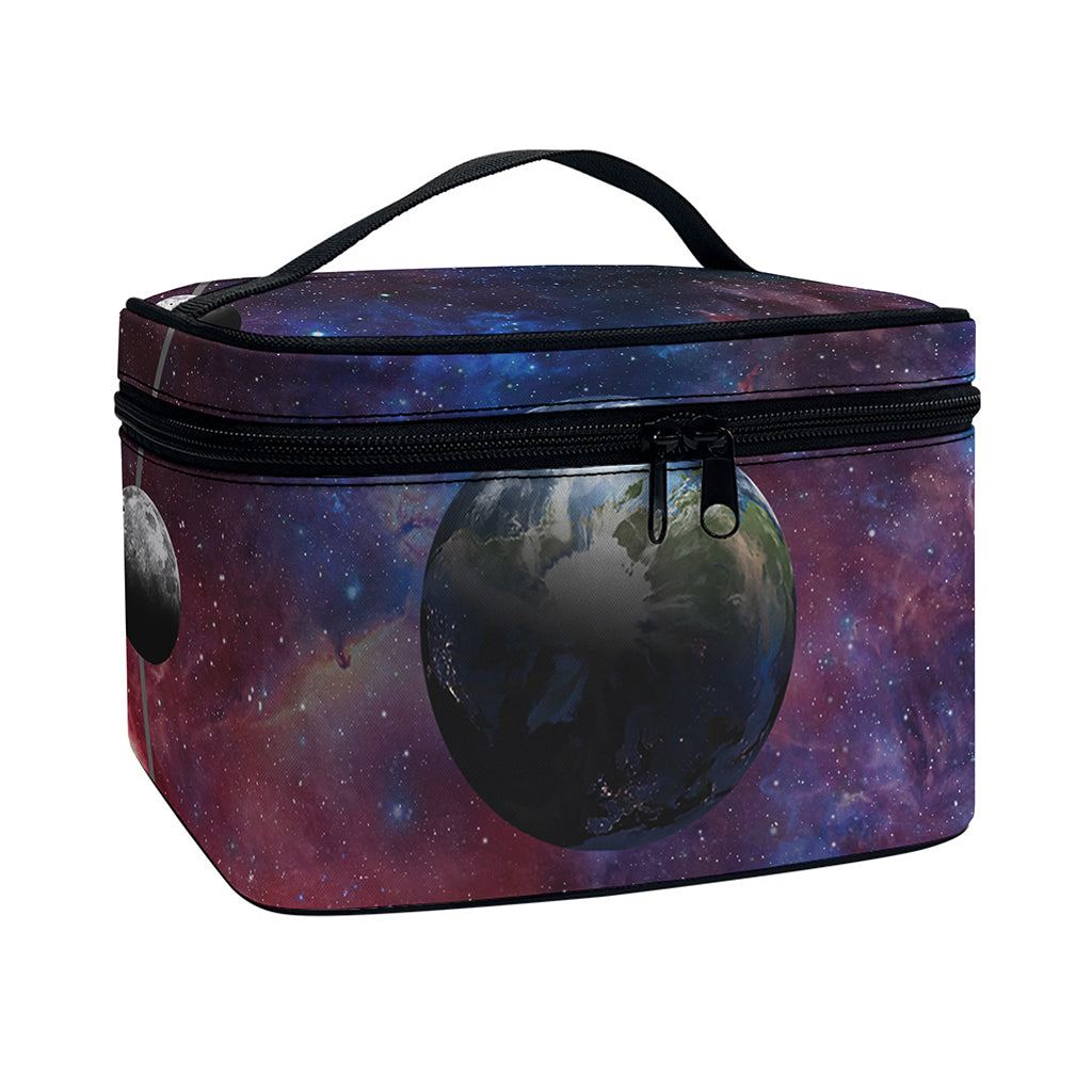 Galaxy Lunar Phase Print Travel Makeup Bag
