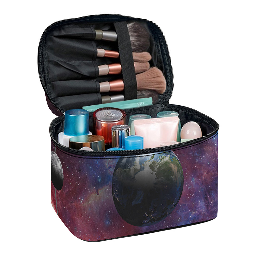 Galaxy Lunar Phase Print Travel Makeup Bag