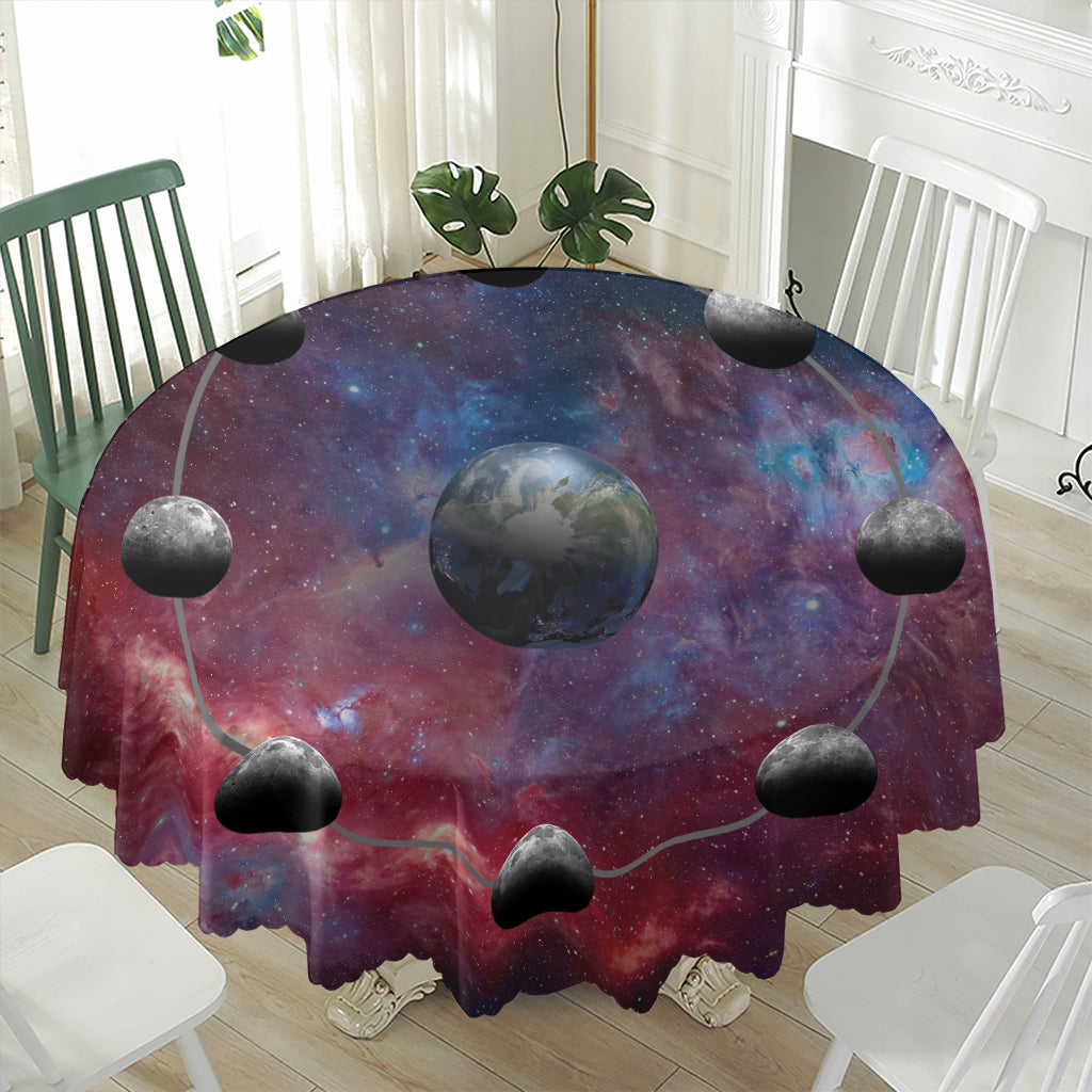 Galaxy Lunar Phase Print Waterproof Round Tablecloth