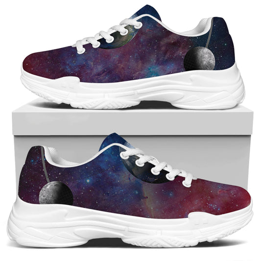 Galaxy Lunar Phase Print White Chunky Shoes