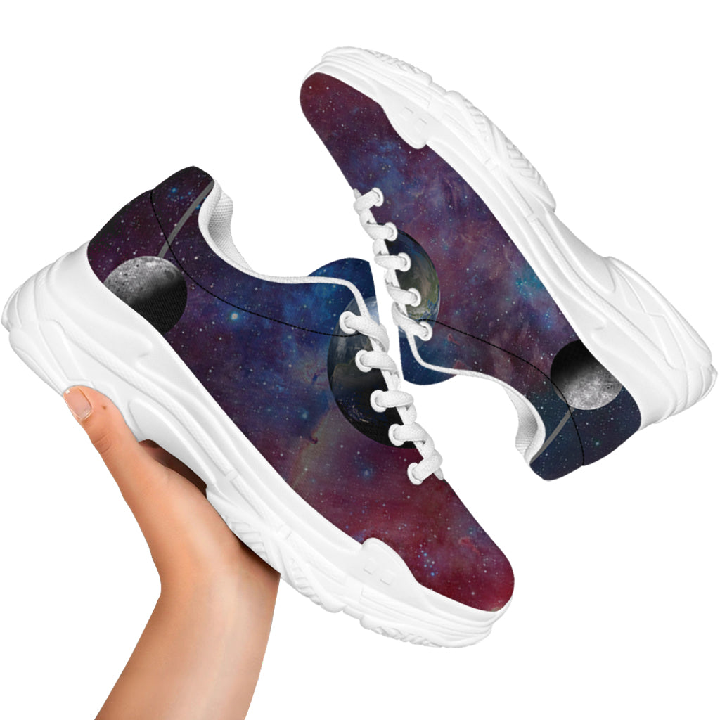 Galaxy Lunar Phase Print White Chunky Shoes