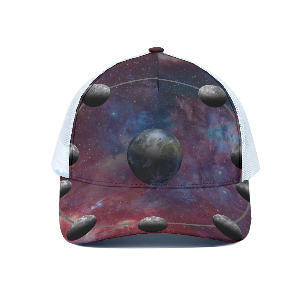 Galaxy Lunar Phase Print White Mesh Trucker Cap