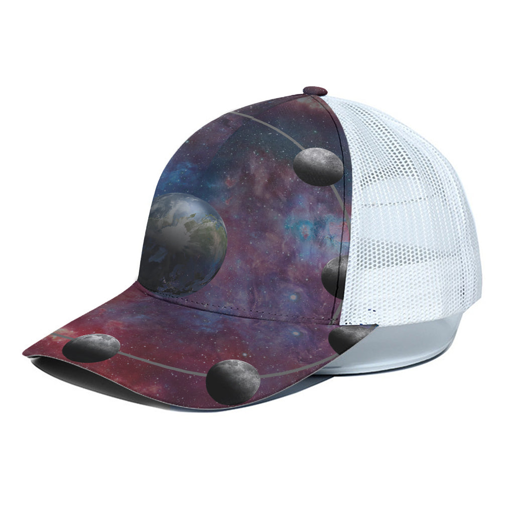 Galaxy Lunar Phase Print White Mesh Trucker Cap