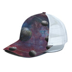 Galaxy Lunar Phase Print White Mesh Trucker Cap