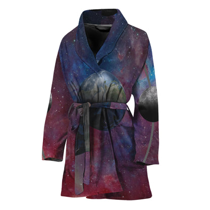 Galaxy Lunar Phase Print Women's Bathrobe