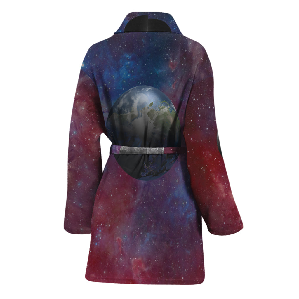 Galaxy Lunar Phase Print Women's Bathrobe