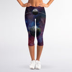 Galaxy Lunar Phase Print Women's Capri Leggings