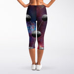 Galaxy Lunar Phase Print Women's Capri Leggings