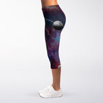 Galaxy Lunar Phase Print Women's Capri Leggings