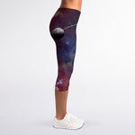 Galaxy Lunar Phase Print Women's Capri Leggings