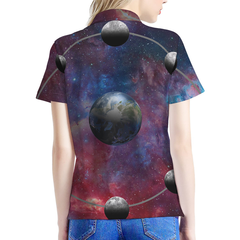 Galaxy Lunar Phase Print Women's Polo Shirt