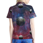 Galaxy Lunar Phase Print Women's Polo Shirt