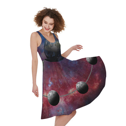 Galaxy Lunar Phase Print Women's Sleeveless Dress