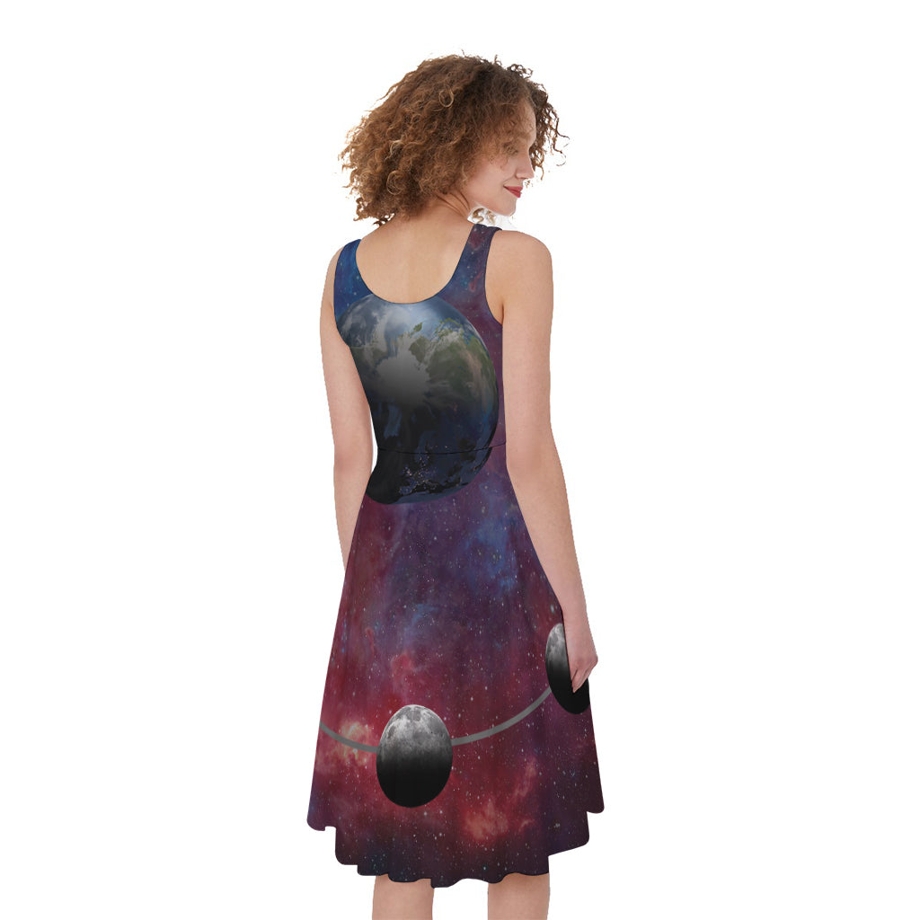 Galaxy Lunar Phase Print Women's Sleeveless Dress