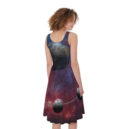 Galaxy Lunar Phase Print Women's Sleeveless Dress