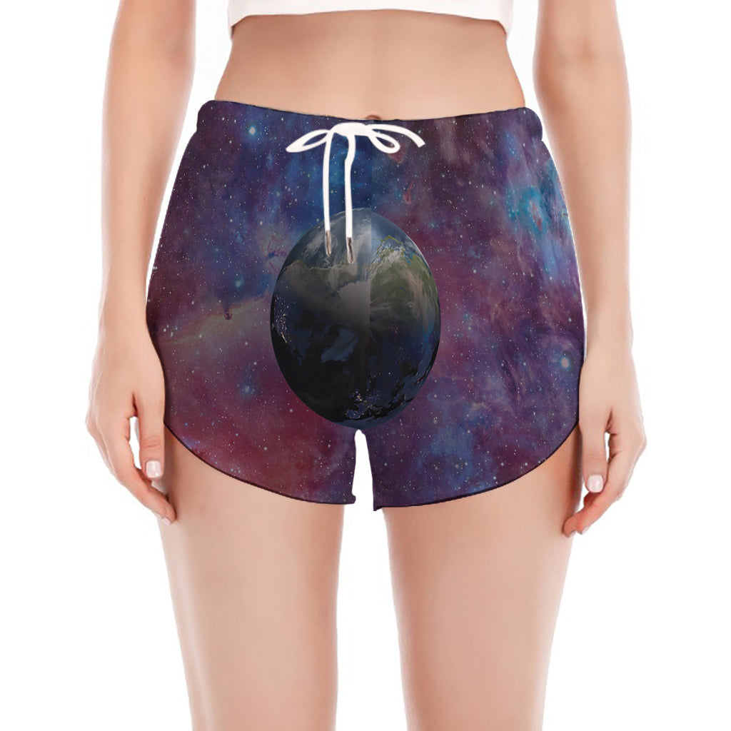 Galaxy Lunar Phase Print Women's Split Running Shorts