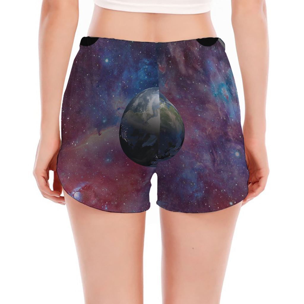 Galaxy Lunar Phase Print Women's Split Running Shorts