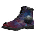 Galaxy Lunar Phase Print Padded Collar Lace Up Boots