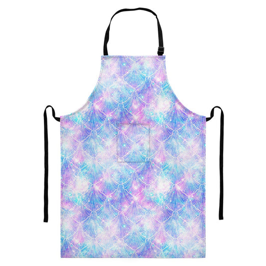 Galaxy Mermaid Scales Pattern Print Bib Apron With Pocket