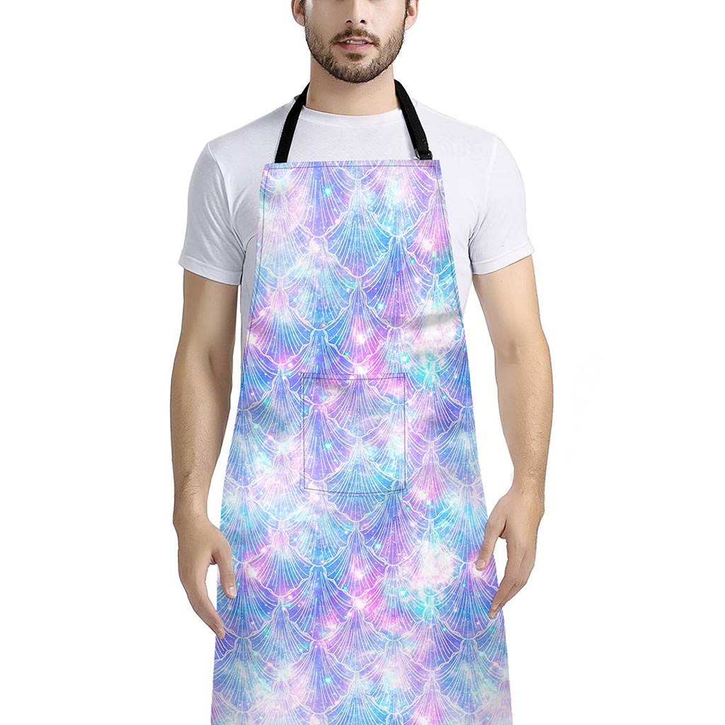 Galaxy Mermaid Scales Pattern Print Bib Apron With Pocket