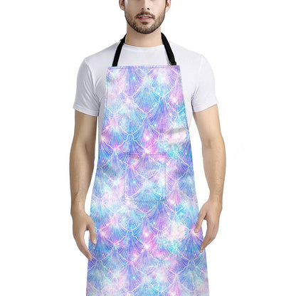 Galaxy Mermaid Scales Pattern Print Bib Apron With Pocket