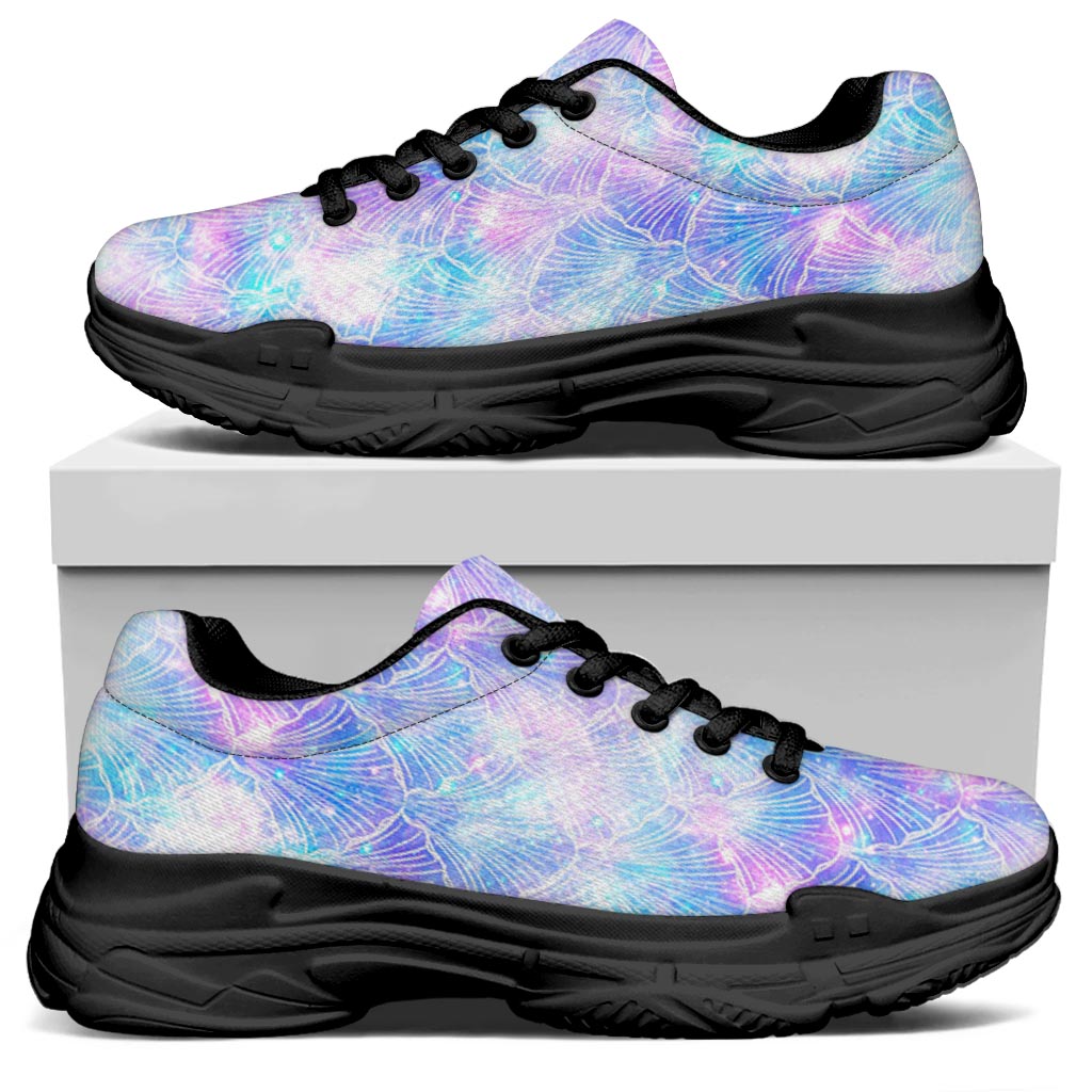 Galaxy Mermaid Scales Pattern Print Black Chunky Shoes