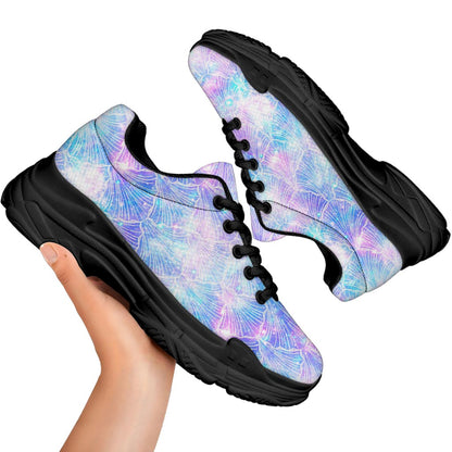 Galaxy Mermaid Scales Pattern Print Black Chunky Shoes