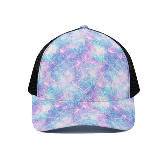 Galaxy Mermaid Scales Pattern Print Black Mesh Trucker Cap