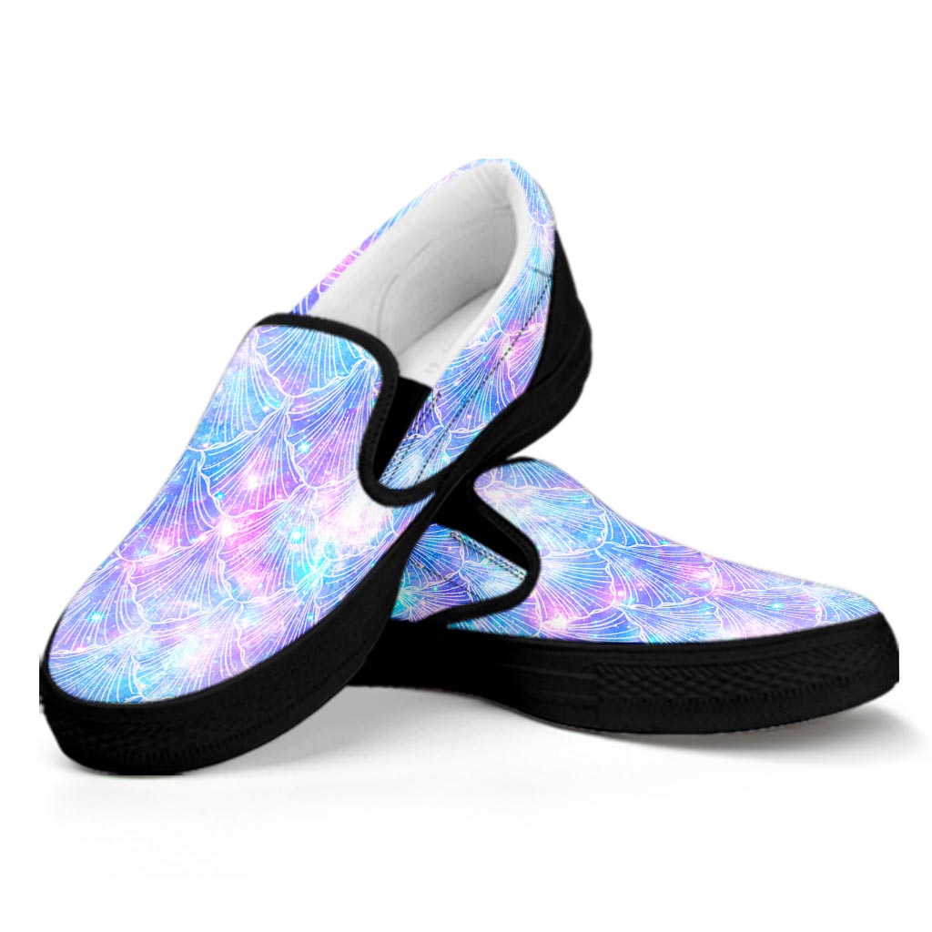 Galaxy Mermaid Scales Pattern Print Black Slip On Sneakers