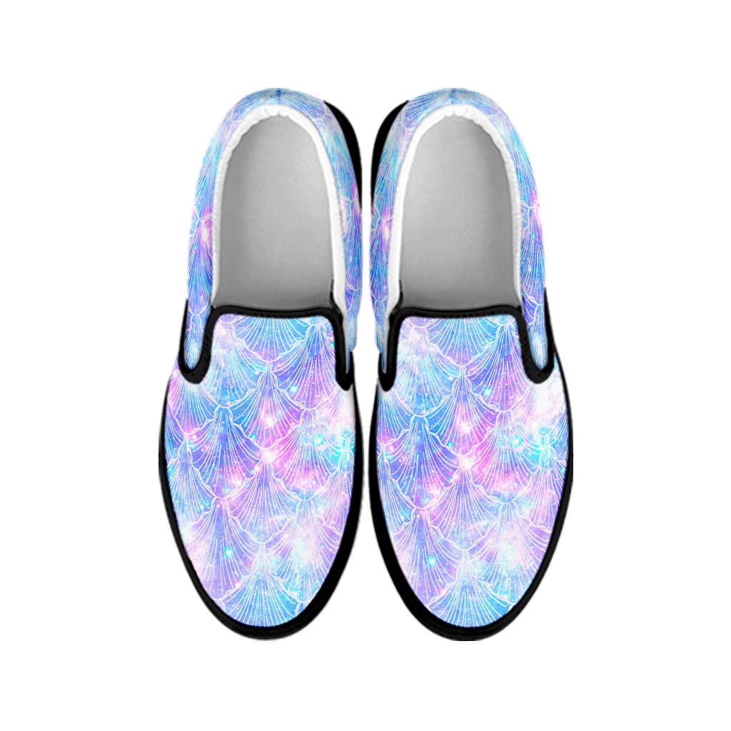 Galaxy Mermaid Scales Pattern Print Black Slip On Sneakers