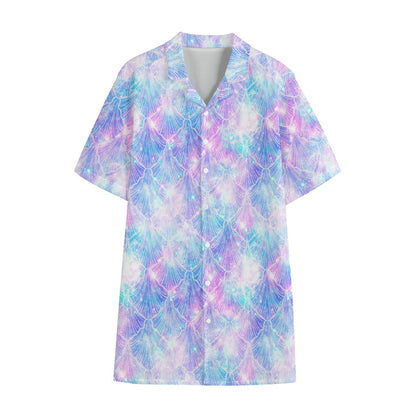 Galaxy Mermaid Scales Pattern Print Cotton Hawaiian Shirt