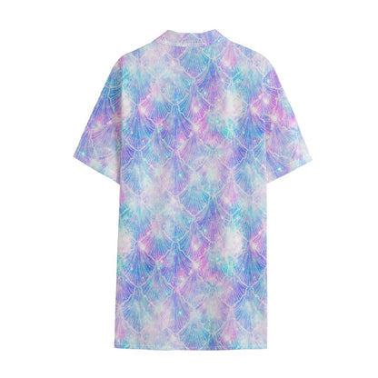 Galaxy Mermaid Scales Pattern Print Cotton Hawaiian Shirt