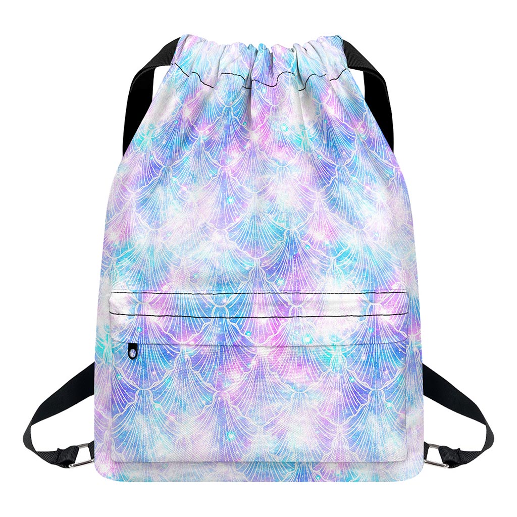 Galaxy Mermaid Scales Pattern Print Drawstring Backpack