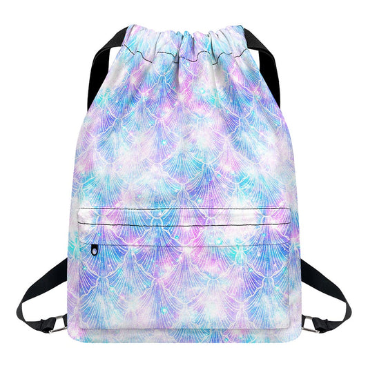 Galaxy Mermaid Scales Pattern Print Drawstring Backpack