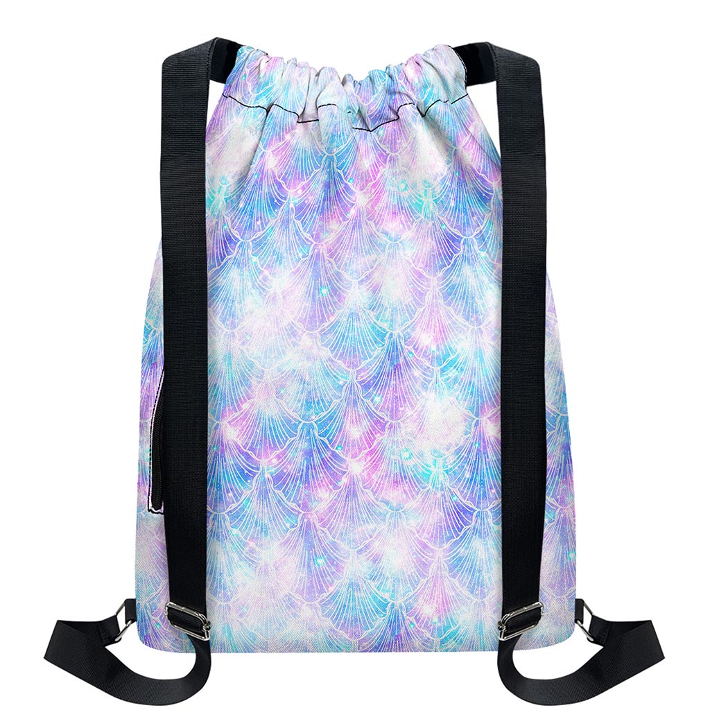 Galaxy Mermaid Scales Pattern Print Drawstring Backpack